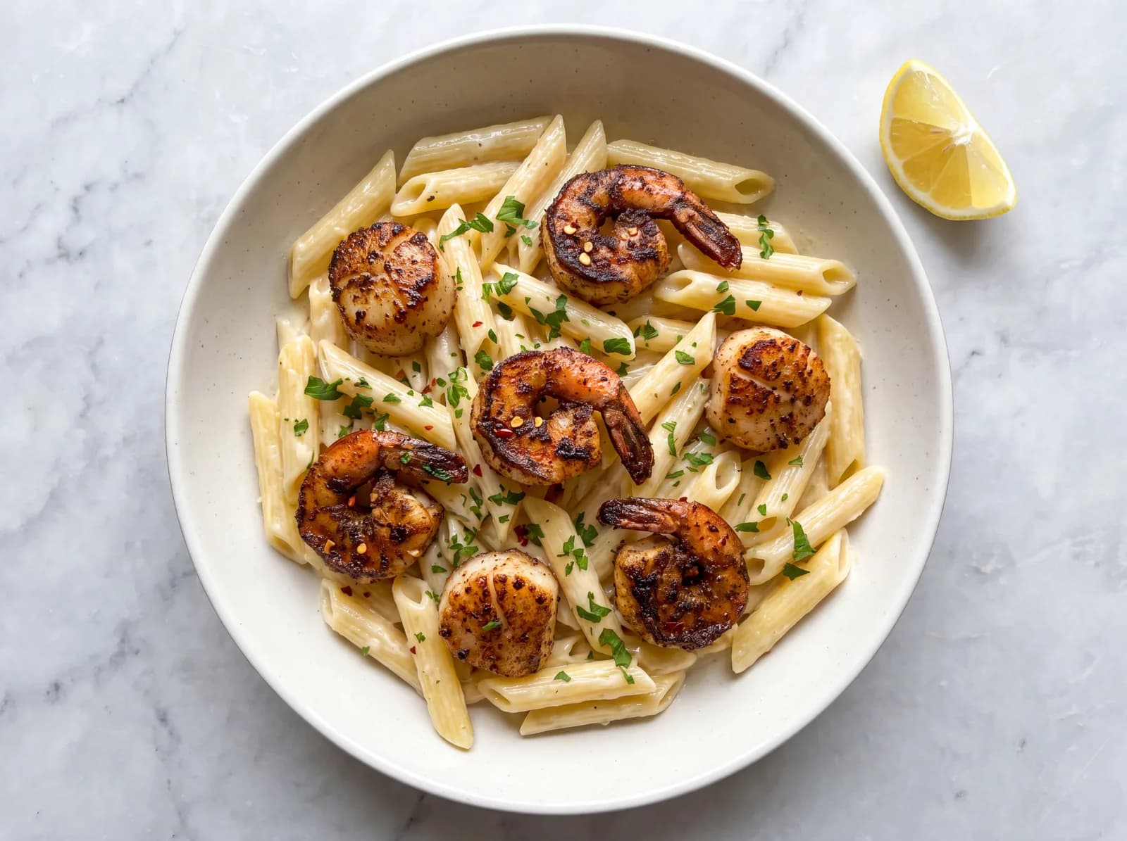 Cajun Blackened Shrimp & Scallop Alfredo