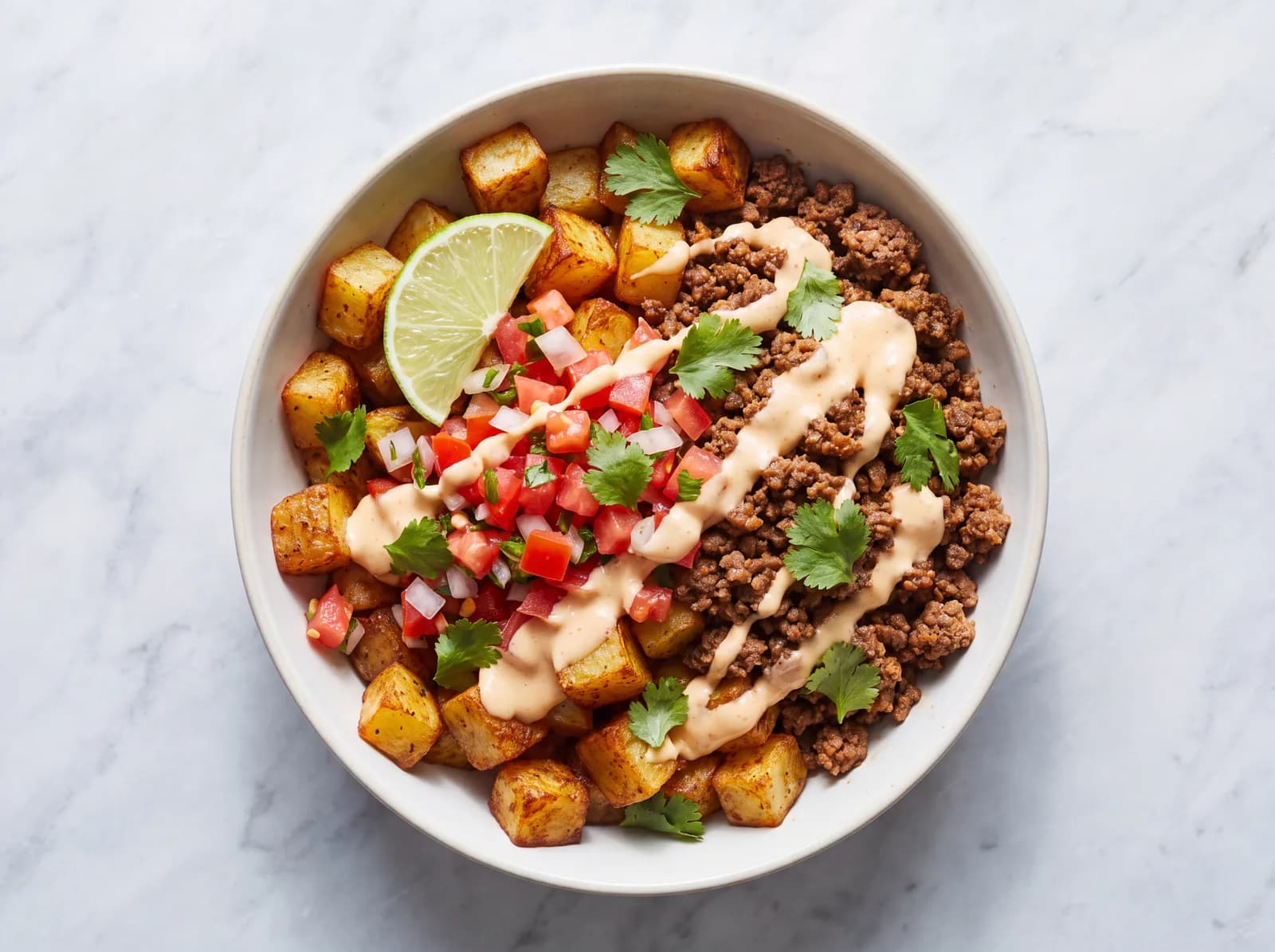 Cheesy Beef Taco Potato Bowl