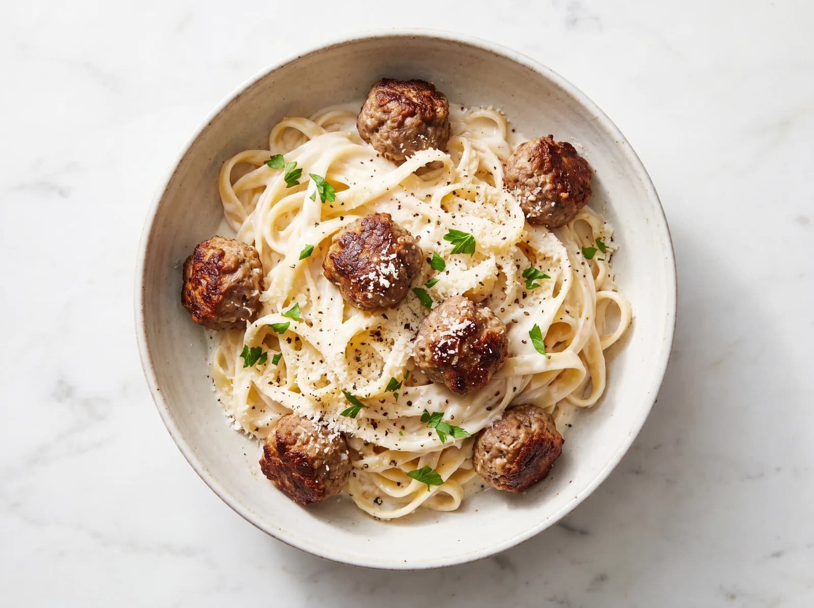 Garlic Parmesan Meatball Alfredo Bowl